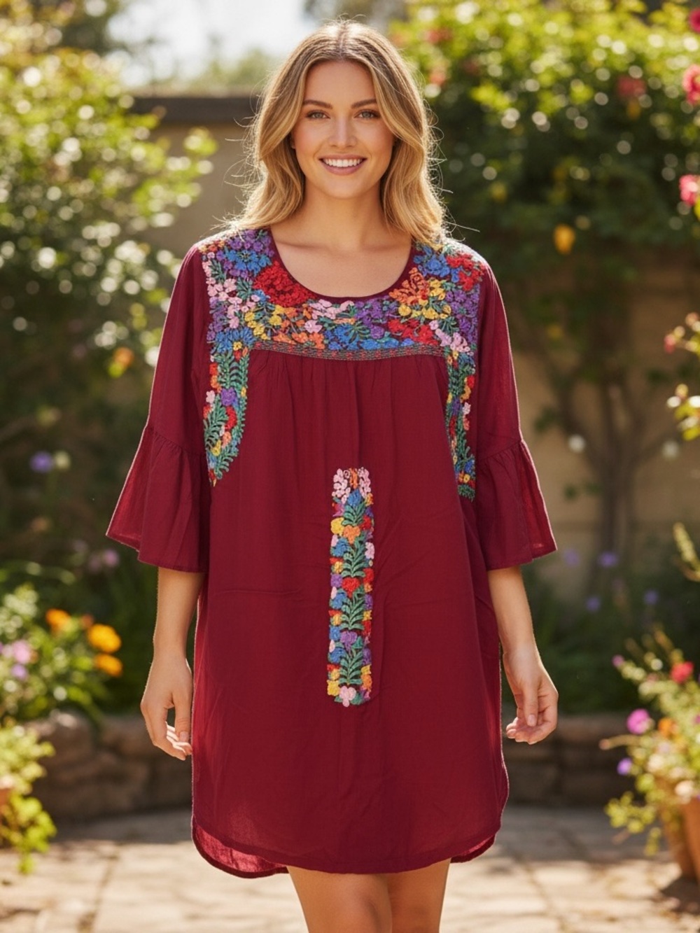 J.Marie Embroidered Floral Tunic Dress